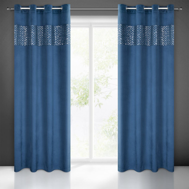 Smethwick 100% Polyester Blackout Curtain Single Panel, Blue