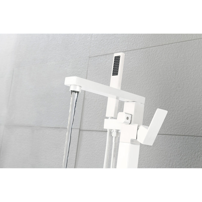 Floor Mount Tub Filler Faucet In Brushed Nickel - Bathroom For Freestanding Bathtub With 360 Degree Rotatable Spout And Hand Shower French Country Swivel Single Handle
