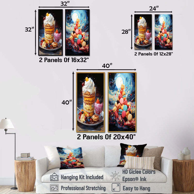 Popart Joyful Dessert Dream - Ensemble de 2 reproductions d'art sur toile, Cadre blanc, H 40 po x l 41 po