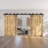 Black Rustic Straight Design Double Track Bypass Four Door Barn Door Hardware Kit(Doors Not Included)-53680758