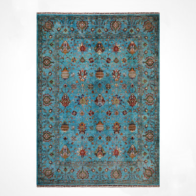 Tapis bleu sarcelle en laine et coton Original