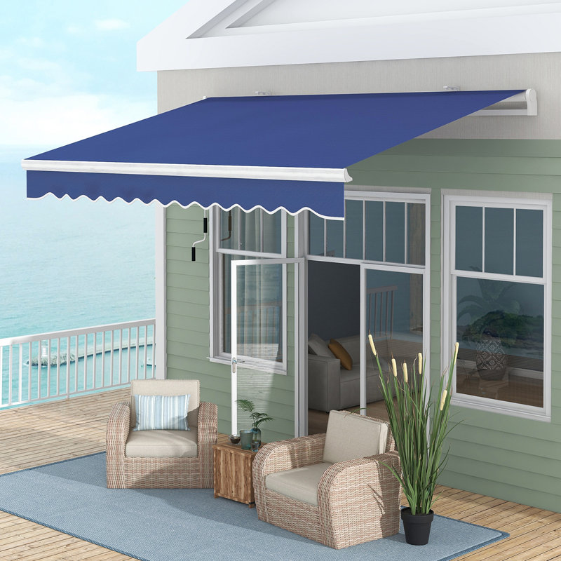Outsunny 13' X 8' Retractable Awning, 59" H x 155.5" W x 96.5" D, Dark Blue