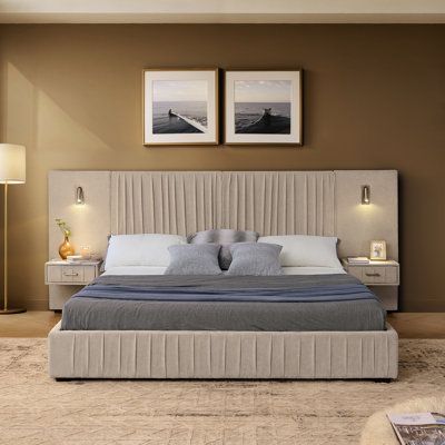 Structure de lit rembourrée avec tissu en chenille avec motif plissé