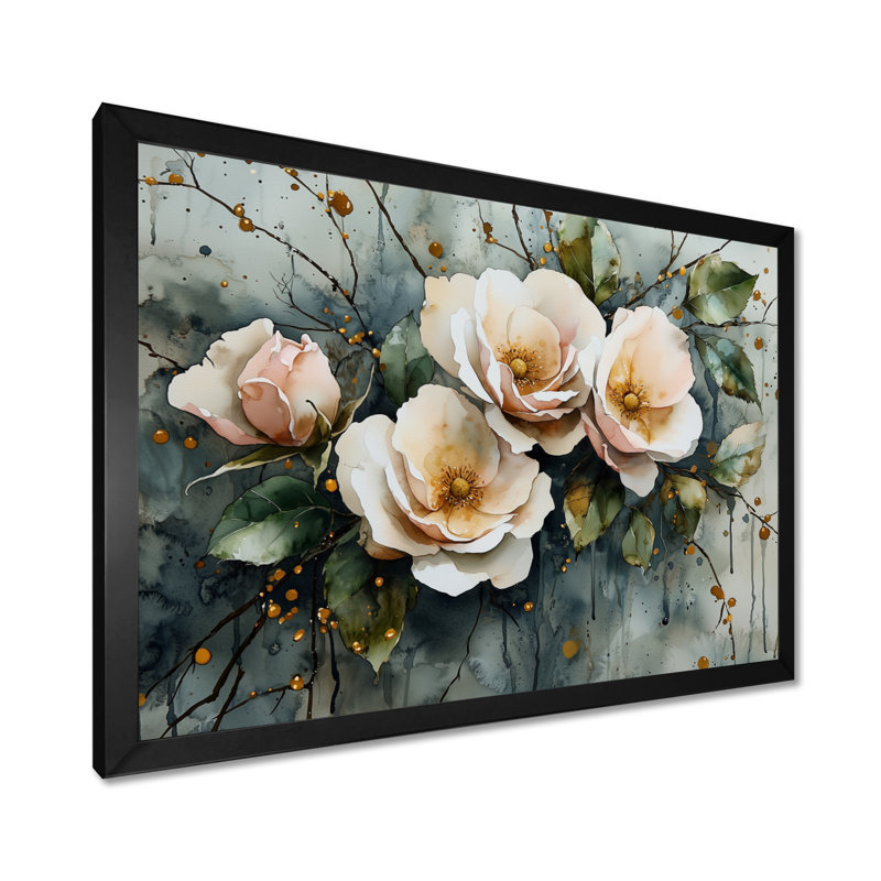Indasha - art mural floral, Reproduction encadrée d'une seule photo, Noir, H 12 po x l 20 po