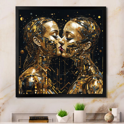 Acrylique Couple s'embrassant I - Art mural en marbre abstrait, salon