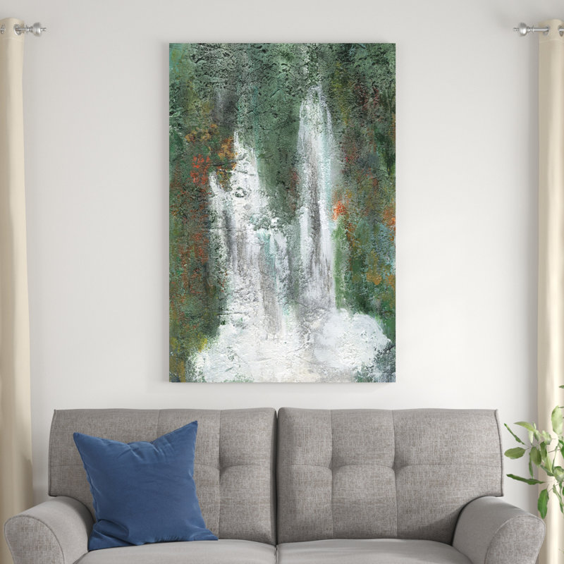 «Waterfall in Paradise II» par Lila Bramma - peinture sur toile tendue, H 48 po x l 32 po
