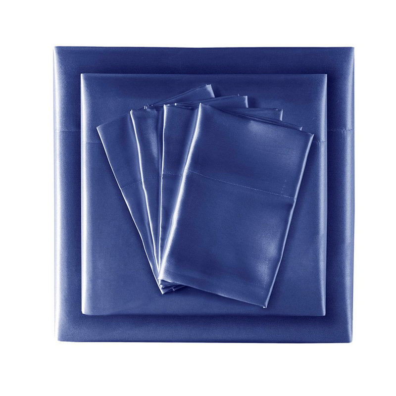 Ensemble de draps en satin 6 pièces Gracie Mills Coralie, Ensemble de draps pour lit très grand californien, Bleu