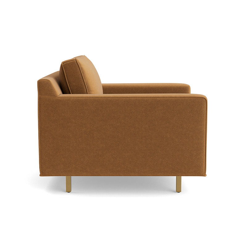 Hunter Upholstered Armchair, Performance Velvet - Hazelnut, Brushed Brass