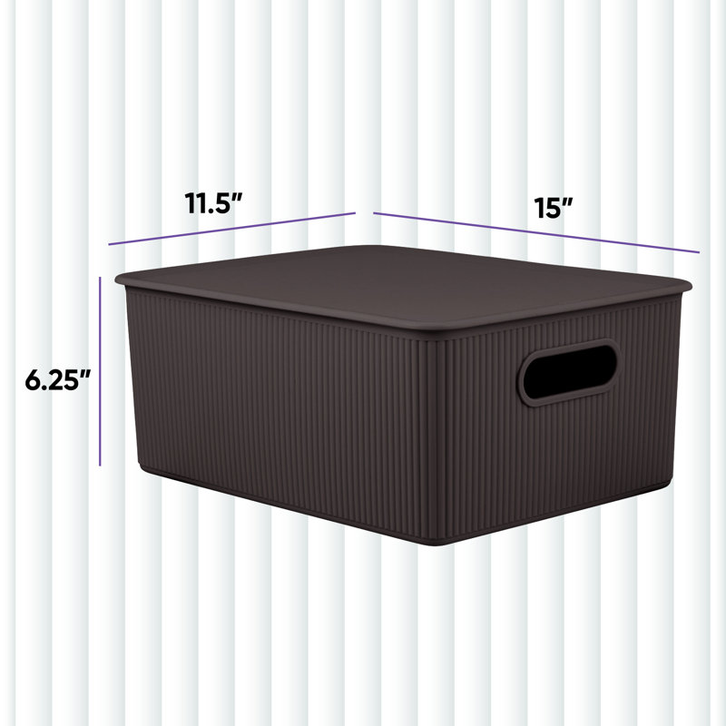 Ribbed Plastic Basket, 2, Brown, 6.25" H x 11.5" W x 15" D