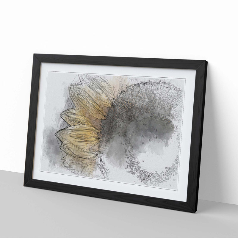 Yellow Sunflower Rising in Abstract - Picture Frame Graphic Art Print, 40cm H x 60cm W x 2cm D, Black