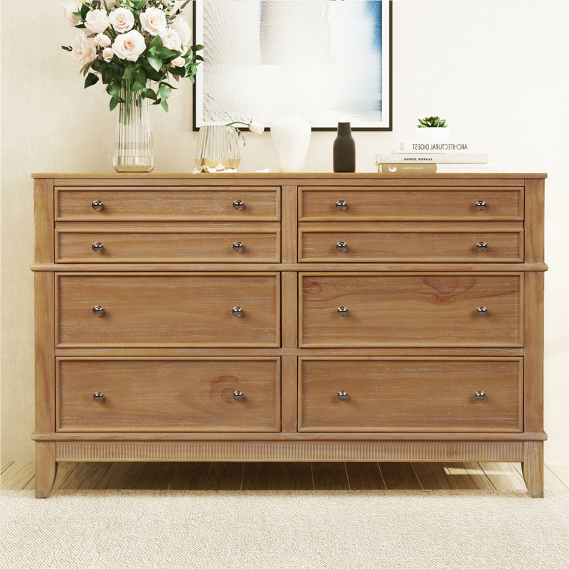 Commode 6 tiroirs en bois massif, Naturel