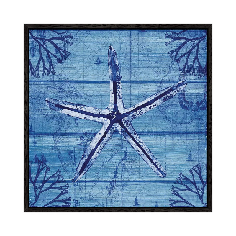 Indigo Starfish by Susan Jill - Print on Canvas, Black Floater Framed, 45.72cm H x 45.72cm W x 3.81cm D