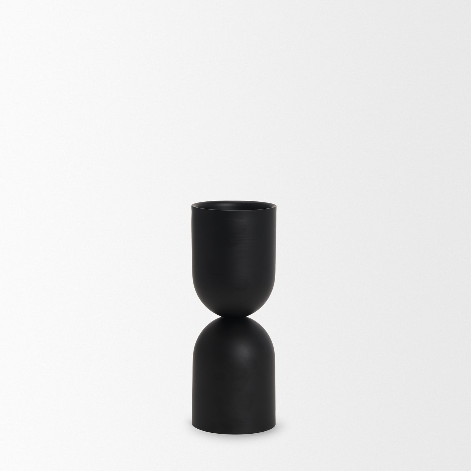 Short Black Metal Pillar Candle Holder, 9.25" H x 3.5" W x 3.5" D