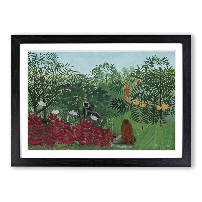 Tropical Forest with Monkeys by Henri Rousseau - Picture Frame Painting, Black, 36cm H x 48cm W x 2cm D