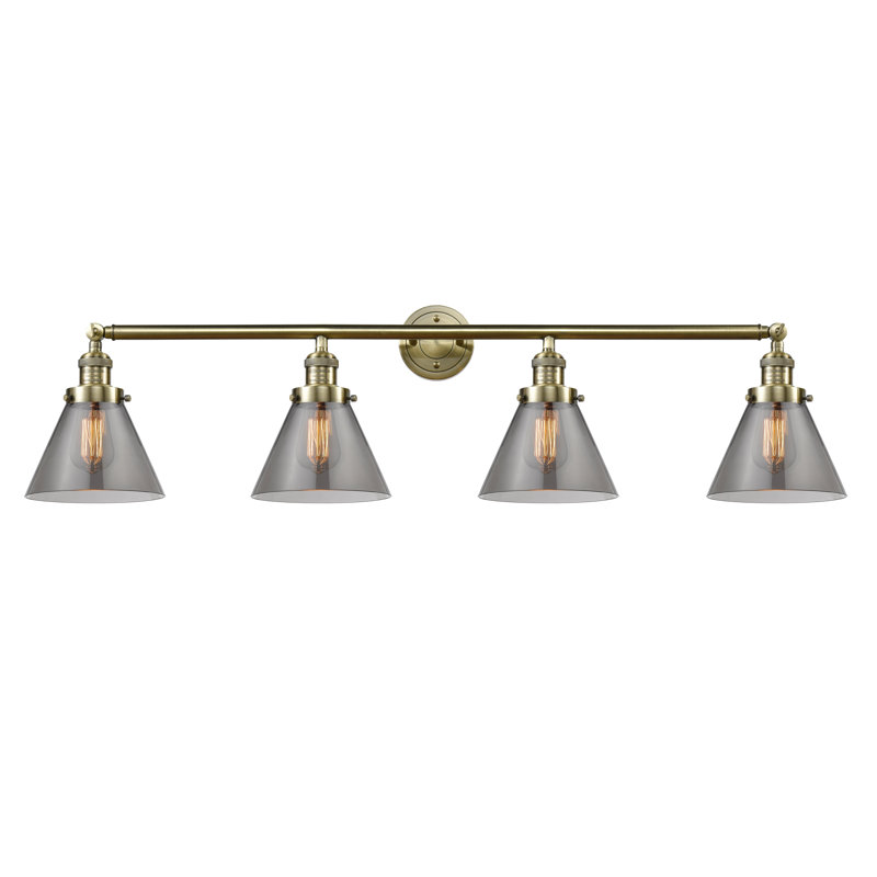 Gebhardt 4 - Light Dimmable Vanity Light, Smoked, 60 Watt Vintage Incandescent Bulb, Antique Brass