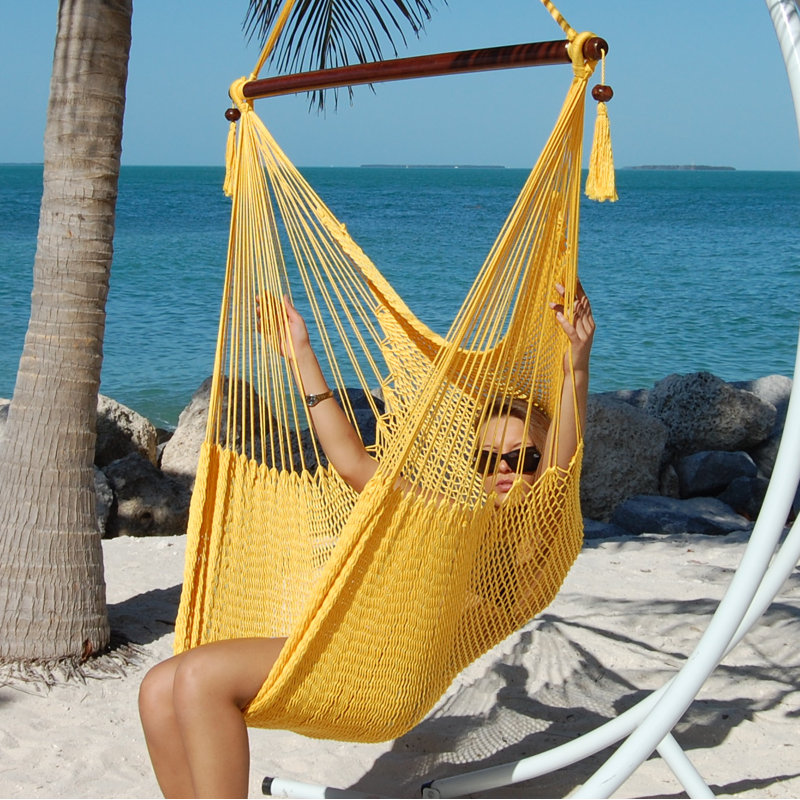Grande chaise hamac en polyester style caribéen Travis, Jaune