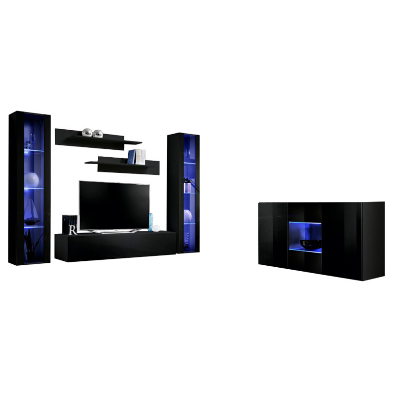 Achna 75.5" Modern Floating Wall Mounted Entertainment Center with 16-Color LED Lighting, High Gloss Finish, Wall-Mounted