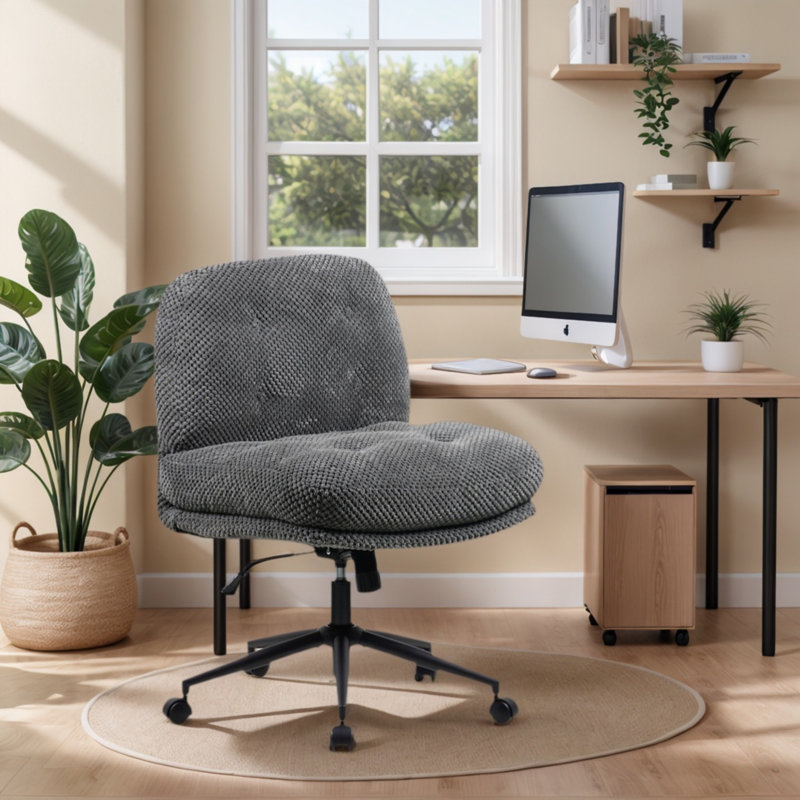 Gray Office Chair With Casters And Cross-Leg Design, Adjustable Swivel, Wide And Thickened Seat Cushion, Suitable For Home Offices And Dressing Tables.
