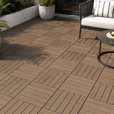 Paquet de 11 tuiles de terrasse 11,8 pouces à emboîtement WPC pour balcon de terrasse et plancher extérieur