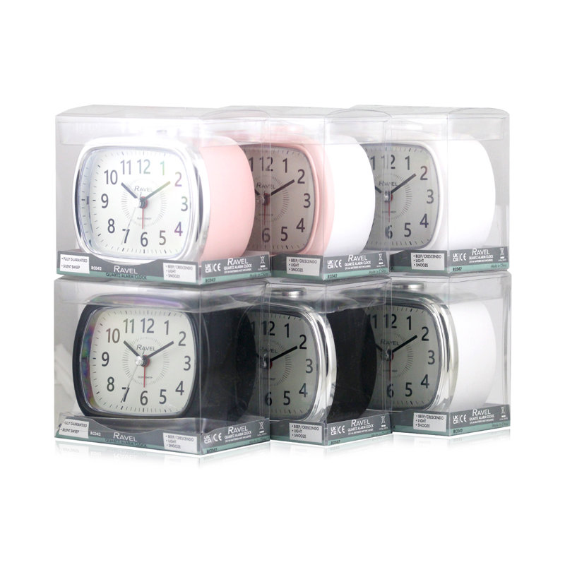 Analogue Quartz Movement / Crystal Alarm Tabletop Clock, Pink/Chrome