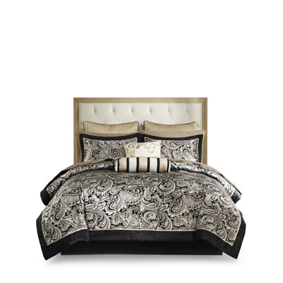 Édredon noir très grand avec 12 pièces et draps en coton. Comprend un édredon, des taies décoratives et des oreillers. Cachemire enchanteur. La pièce confortable et moderne pour le lit comprend le tissage cachemire. Tendance. Facile à entretenir