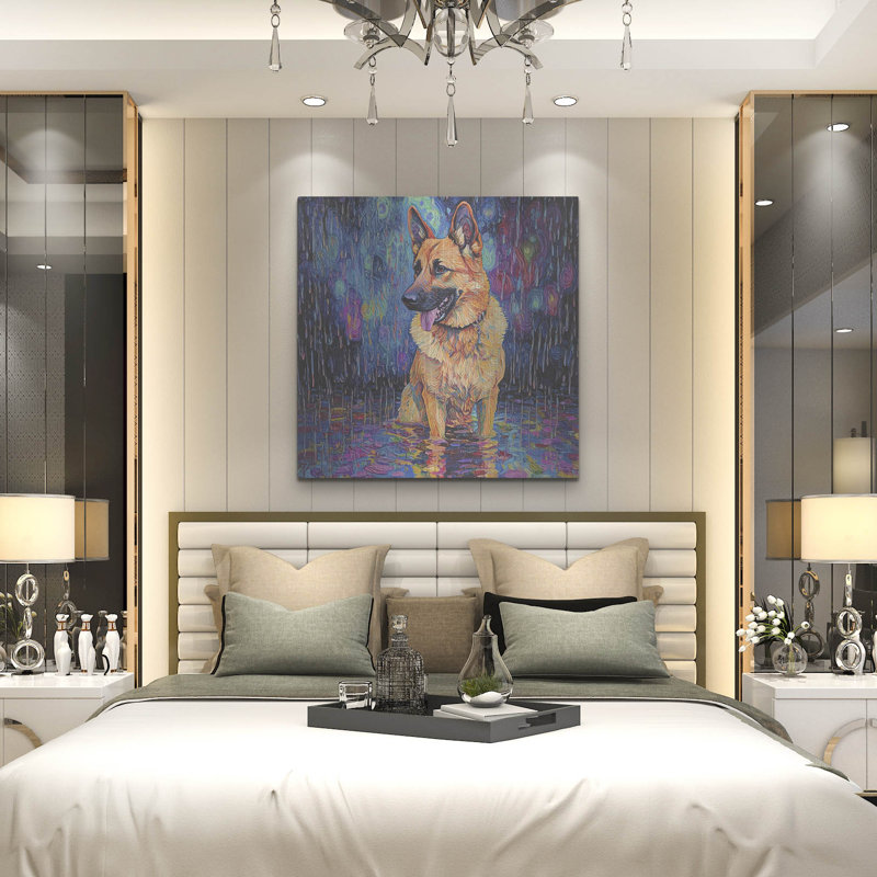 «German Shephard In The Rain» par Rich Monet, art mural en métal, H 36 po x l 36 po
