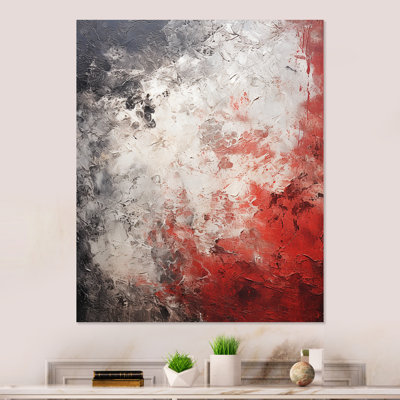 Grey And Red  Lunar Surface - Tachisme Metal Wall Art