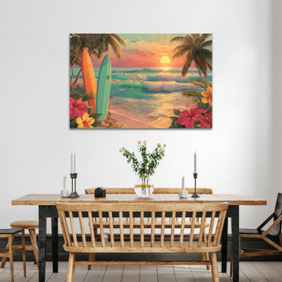  Art mural côtier de plage, art mural palmier de plage, art mural sur toile Ocean Beach pour le salon ou la chambre à coucher, œuvre côtière tropicale pour murs, 28 po x 40 po