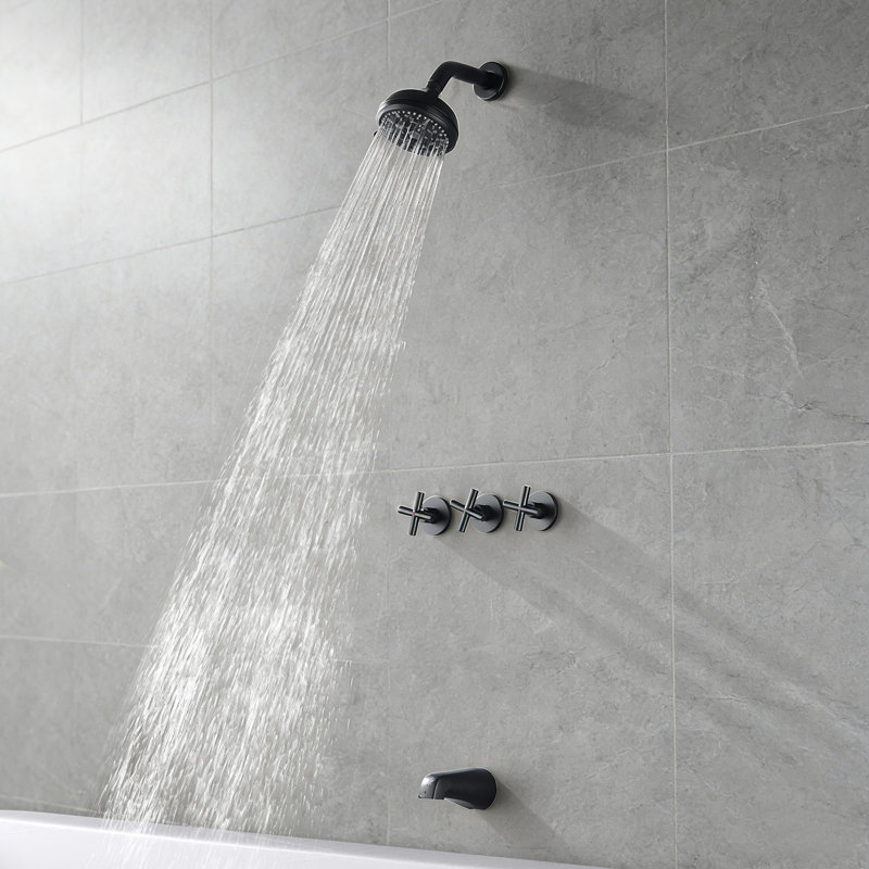 Robinet de baignoire et douche mural à 3 poignées, noir mat, Noir mat