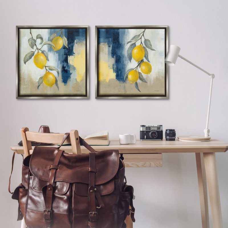 «Abstract Fruit Hanging Lemon Fruits», ensemble de 2 toiles flottantes encadrées par Silvia Vassileva, H 25 po x l 25 po