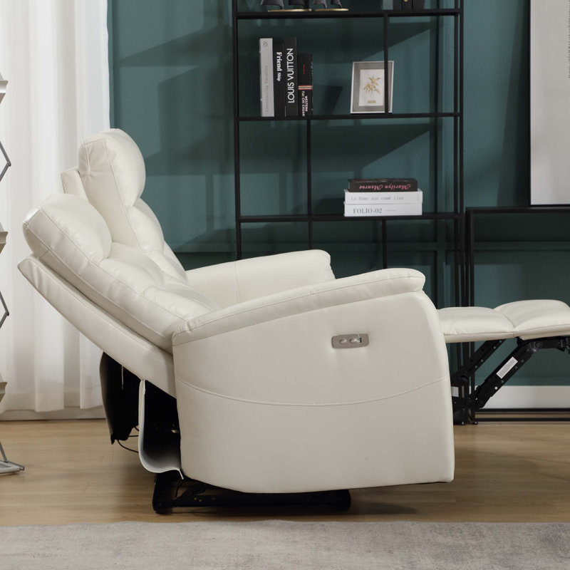 Viradis 52.4" Genuine Leather Zero Clearance Recliner Power Reclining Loveseat With USB Port, 2-Seater Recliner Couch