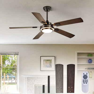 Ventilateur de plafond 52 po en noyer avec lumière, 5 pales, ventilateur de pavillon, télécommande réversible à double finition pour le salon et les patios extérieurs, maison de campagne