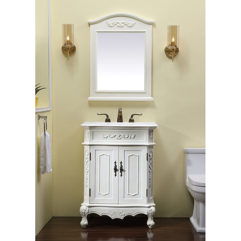27'' Single Bathroom Vanity with Top, Antique White, Pure White