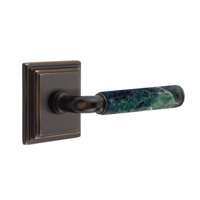 Emtek Select Privacy Leverset, Wilshire Rosette, R-Bar Stem, Green Marble Handle, LH-6" W x 6" L