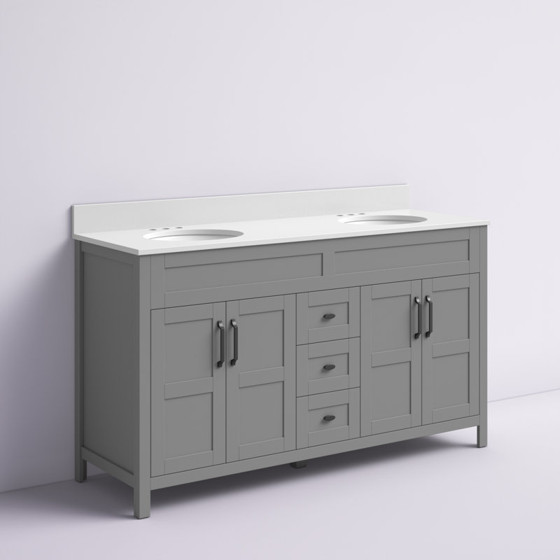 Andjoua 59.5'' Double Bathroom Vanity with Top, Huron Gray
