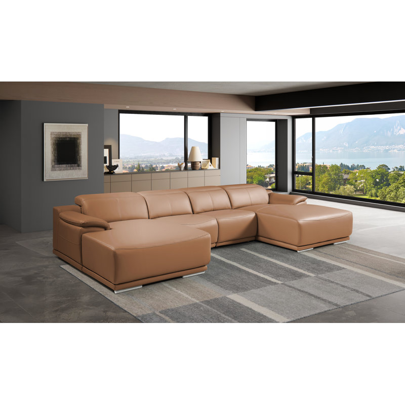 Canapé modulaire 4 pièces DivanItalia, Cuir véritable cognac