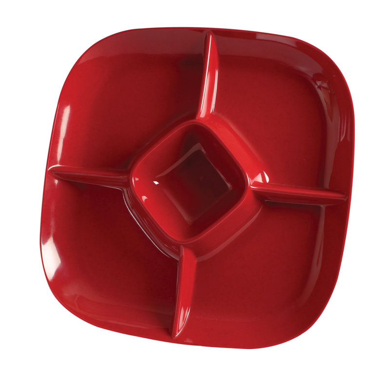 Thunder Group Inc. Passion Porcelain Melamine Stainless Steel Divided Serving Dish Serving Dish, Red