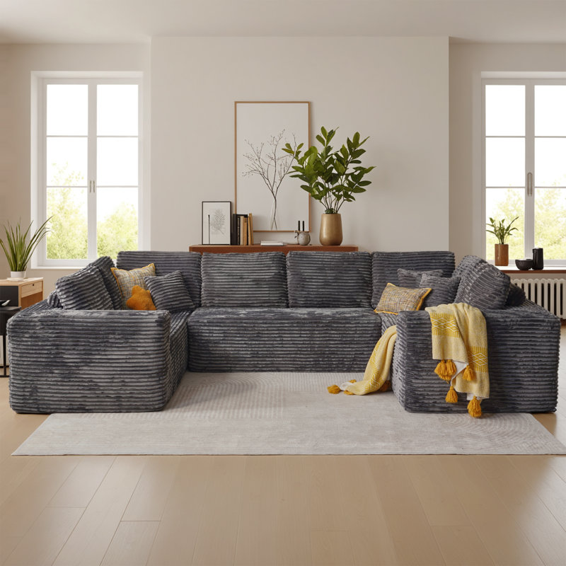 Canapé modulaire en velours côtelé 3 pièces Vivelle Boneless, Gris