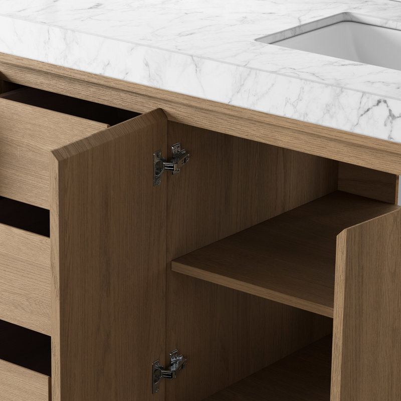 Everett Double Vanity-Satin Light Wash Oak, Satin Light Wash Oak Veneer