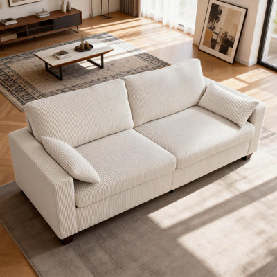 81" Corduroy Sofa Couches For Living Room, 3Seater Sofa With 2 Pillows, Comfy Modern Oversized Loveseat With Medium Firm Cushions For Small Spaces, Ap by Mercer41