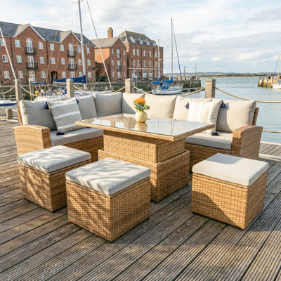 Pelias - Rattan Corner Sofa Set With Rising Table - 8 Seats