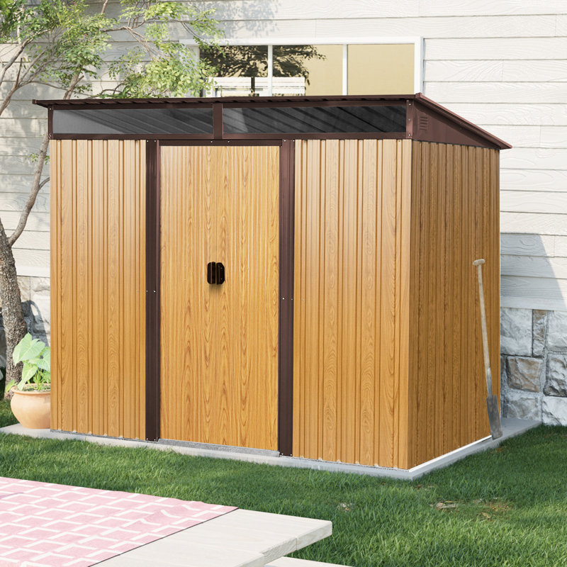 Abri de rangement extérieur en métal 8 pi x 6 pi. Matériau. Panneau transparent pour plus de visibilité. Fabrication de pelouse et de jardin 8 6 pi avec portes coulissantes. - Preuve. Outils idéaux