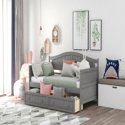 Lit de jour simple en bois avec 2 tiroirs, canapé-lit pour le salon de la chambre à coucher, aucun sommier nécessaire, gris