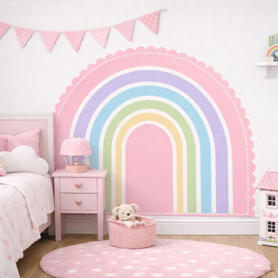 Adhésif décoratif arc pastel arc-en-ciel, autocollant mural chambre d'enfant pelez et collez, murale arc-en-ciel réutilisable amovible, décoration murale chambre de filles, salle de jeux Boho