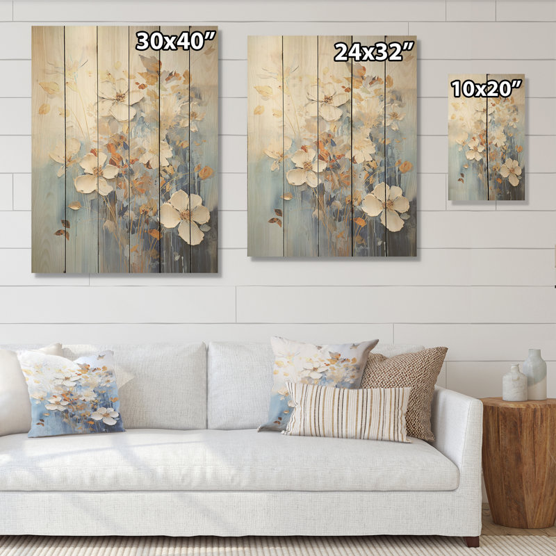 Minimalisme, fleurs saisonnières en fleurs - Art saisonnier sur bois de pin naturel, H 20 po x l 10 po