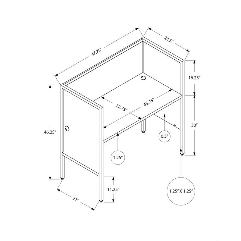 Bureau de bureau, L 48 po, bureau, travail, qualité commerciale, Blanc / argenté