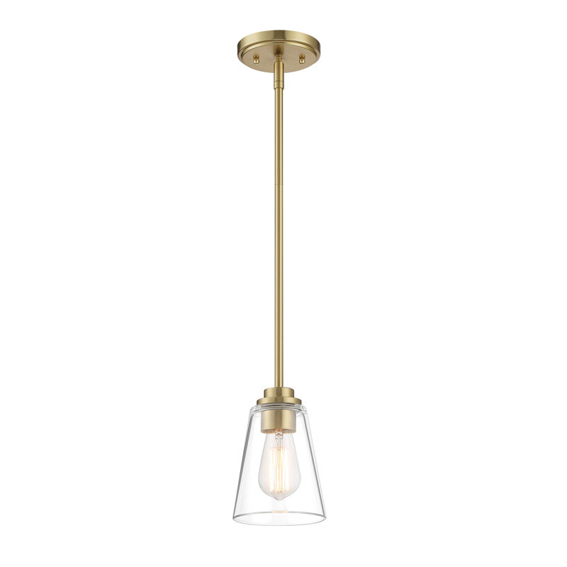 Lankford 1-Light Dimmable Single Pendant with Clear Glass, Brushed Gold