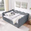 Grand lit de jour confortable en vichy avec deux tiroirs de rangement, avec port USB et adorable tissu en forme de vague-179574936-179574939