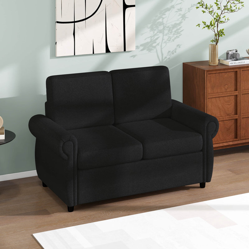 Causeuse-lit escamotable de 57,9 po avec matelas en mousse à mémoire de forme et 2 ports USB pour le salon, Noir