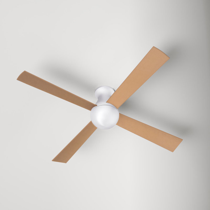 Flush Mount Ceiling Fan, White, Wall Control with Remote Handset (2-wire), Brushed Aluminum